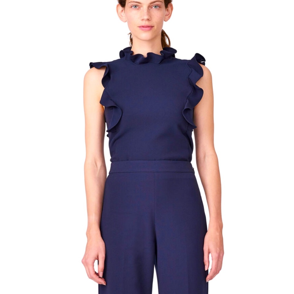 Rebecca Taylor STRETCH SUITING RUFFLE TOP